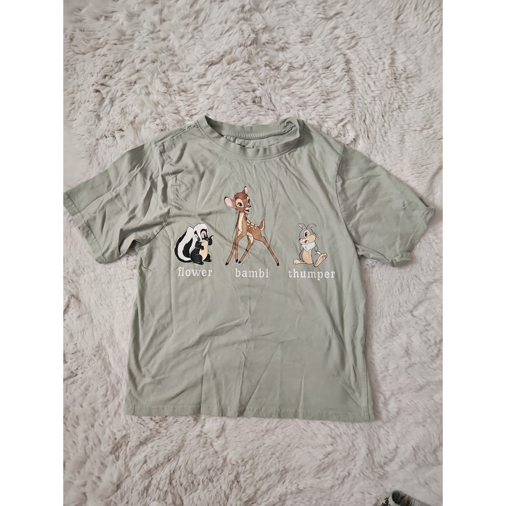 Disney Primark Bambi Pajama Set Womens XS Green Sage Joggers Tee Flower Thumper - Picture 10 of 12
